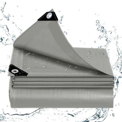 Afbeelding van WOLTU Waterdicht afdekzeil voor buiten, ingestanste oogjes, PE 140 gr./m², afdekking zwembad, auto, tuinmeubelen, regenbestendig en winddicht, 1,5 x 2 m, grijs