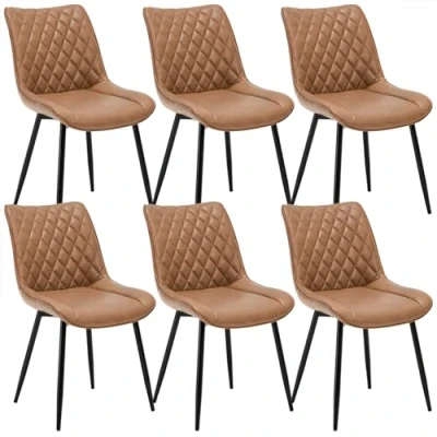 Afbeelding van WOLTU Set van 6 Eetkamerstoelen Kunstleer Gestoffeerde Metalen Poten,Lounge Stoel Lichtbruin BH210hbr