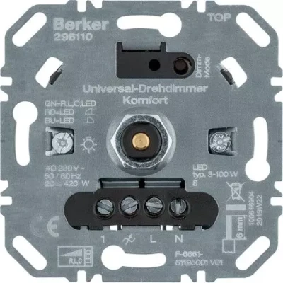Afbeelding van Berker Universele led draaidimmer 296110 met soft klik basiselement 3 100W
