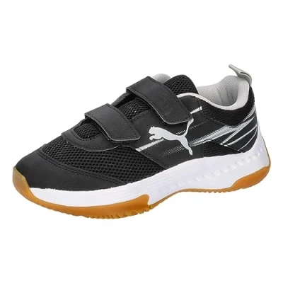 Afbeelding van Puma Varion II V JR Unisex Handbalschoenen voor kinderen, Maat: 28, Black/cool light gray/yellow blaze Kunststof/ textiel