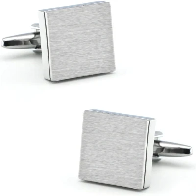 Afbeelding van Vierkante Manchetknopen Heren Zilver Kleurig Geborsteld Cufflinks Cadeau voor Man Mannen Cadeautjes