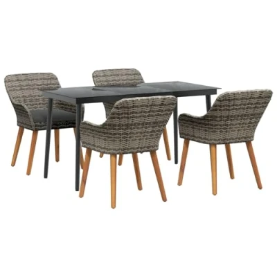 Afbeelding van vidaXL 5 delige Tuin Eetset Grijs Poly Rattan