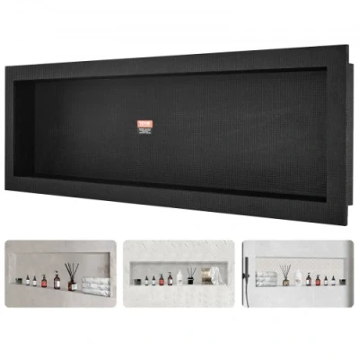 Afbeelding van VEVOR Douchennis klaar voor tegels 40,64 x 127 cm, enkele plank organizer, vierkante hoeken muurinbouw nis verzonken, verzegelde bescherming moderne zeepopbergnis douche badkamer, zwart
