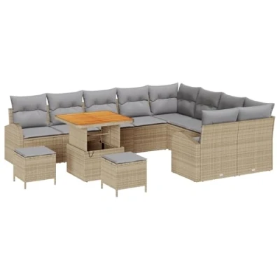 Afbeelding van vidaXL 12 delig Tuin Sofa Set met Kussens Beige Poly Rattan Acacia