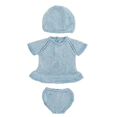 Afbeelding van Gebreid kledij set blauw voor poppen 40 cm (3 delig)