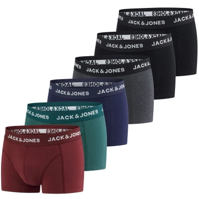 Afbeelding van JACK &amp; JONES Boxershorts voor heren, set van 6 basic boxershorts, stretch onderbroeken, ondergoed, retroshorts, set, katoen, zwart, rood, groen, blauw, grijs, S, M, L, XL, XXL, 3XL, 4XL, 5XL, 6XL, 7XL