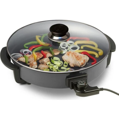 Afbeelding van Silva Homeline PPF 1503A partypan met glazen deksel voor koken, braden, stomen, ontdooien en warm houden, Ø 32 cm, 1500 W, zwart