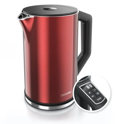 Afbeelding van Arendo Roestvrijstalen waterkoker met temperatuurinstelling 40 100 graden in stappen van 5 Dubbelwandig design Model ELEGANT 1,5 liter 2200 W Theekoker temperatuurweergave GS Rood