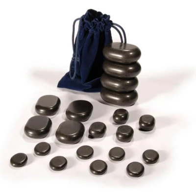 Afbeelding van Master Massage basaltstenen, 20 stuks, fluwelen opbergzak