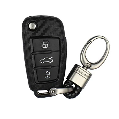 Afbeelding van M.JVisun Zacht Silicone Koolstofvezel Patroon Autosleutel Cover Hoesje Voor Audi A1 A3 A4 A6 A8 Quattro Q2 Q3 Q7 R8 RS3 RS6 S3 S6 TT TTS Zwart Weven Sleutelhanger