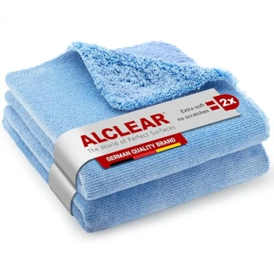 Afbeelding van ALCLEAR Polijstdoek auto droogdoek set van 2 premium microvezeldoeken voor professioneel lakonderhoud 40 x cm microvezeldoek krasvrij drogen en polijsten microvezel