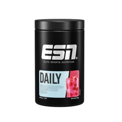 Afbeelding van ESN Daily, Raspberry Iced Tea, 480 g, 1.1 lbs, 20 Porties Poeder met Bioactieve Collageen Peptiden, L Glutamine, Creatine en Leucine, Gemaakt in Duitsland, Laboratorium Getest