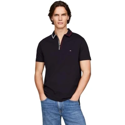 Afbeelding van Tommy Hilfiger ZIP Placket Tipping Poloshirt, Heren, Maat: XS, Desert sky