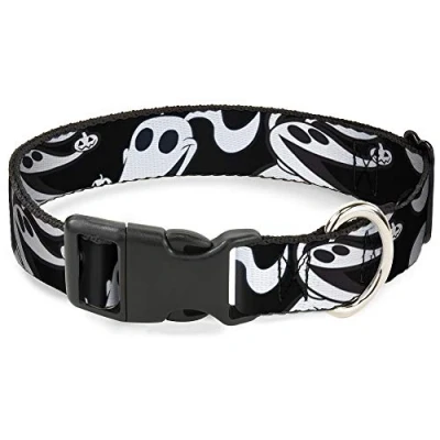 Afbeelding van Hond Kraag Plastic Clip Nachtmerrie Voor Kerstmis Zero Expressions Zwart Wit 8 tot 12 Inch 0,5 Breed
