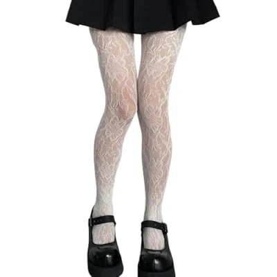 Afbeelding van Myazs Vrouwen Visnet panty Gothic Preppy Stijl Veelkleurige Bloemen Kant Patroon Sheer Mesh Kousen voor mannen