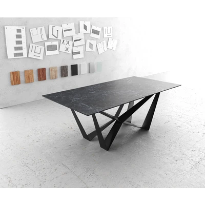 Afbeelding van Eettafel Edge Laminam® keramiek grijs 200x100cm middenvoet vlak staal zwart