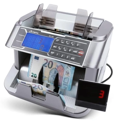 Afbeelding van Olympia NC 455 Geldtelmachine en bankbiljettentester (voor biljetten, echtheidstest, optelfunctie, LCD display, bankbiljettenteller voor euro, dollar, pond etc, met update functie)