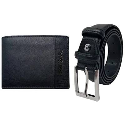 Afbeelding van Pierre Cardin cadeauset voor heren, riem en portemonnee van leer, jongens, slim, Zwart, M