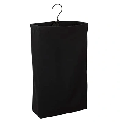 Afbeelding van Household Essentials Hangende waszak aan de deur, wasbare canvas tas met lushandvat, houdt twee ladingen wasgoed, geweldig voor slaapzalen en kleine ruimtes, zwart