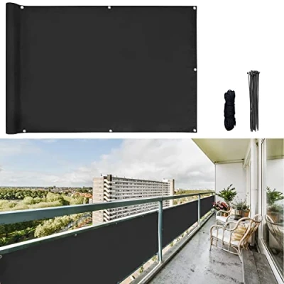 Afbeelding van CCLIFE balkon privacy scherm wind en UV bescherming weerbestendig 160 g/m2 met oogjes ondoorzichtig 75 x 300cm (3 maten &amp; 2 kleuren) voor balustrades terras tuin