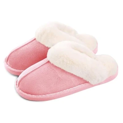 Afbeelding van Slippers Dames Sloffen Warm Winter Nepbont Zacht Plat Pluche Pantoffels Antislip Outdoor/Indoor met super kwaliteit,Roze 004,36.5/38 EU