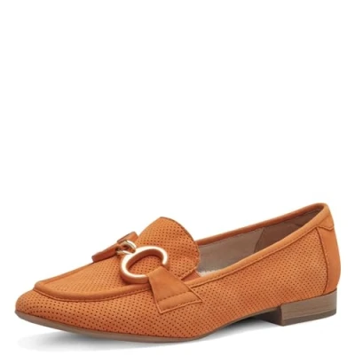 Afbeelding van Tamaris Comfort damesslippers van leer met blokhak, oranje, 37 EU