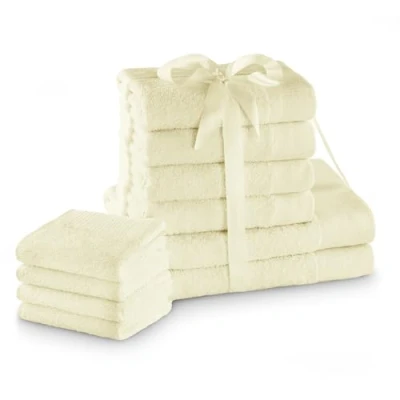 Afbeelding van AmeliaHome Handdoekenset Ecru 4 gastendoekjes 30x50 cm handdoeken 50x100 en 2 douchehanddoeken 70x140 100% katoen kwaliteit absorberend crème Amari