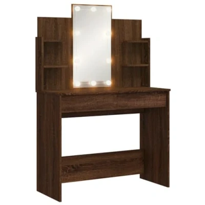Afbeelding van vidaXL Kaptafel met LED verlichting 96x40x142 cm bruin eikenkleur