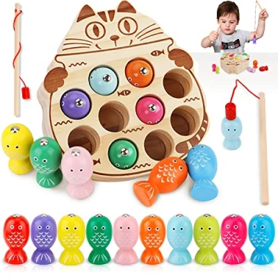 Afbeelding van NCKIHRKK Kinder Speelgoed 2 Jaar, Montessori Spelletjes Activite Enfant Ans, Houten Magnetisch Visspel, Cadeau Meisje/Garcon Onderwijspelletjes voor 3 4 5 Jaar