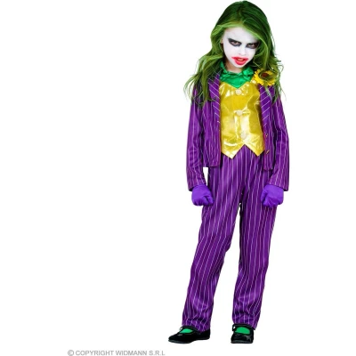 Afbeelding van Widmann Joker Kostuum Plagerige Joke Meisje Geel, Paars Maat 128 Halloween Verkleedkleding
