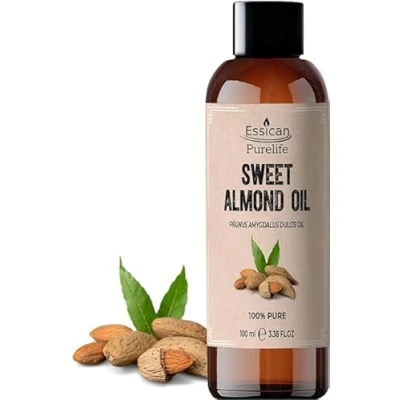 Afbeelding van Essican Purelife Zoete Amandelolie voor Haar, Pure Huid, Draagolie, Essentiële Oliemengsels, Oren, Gezicht, Haar 100ml