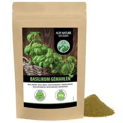 Afbeelding van basilicum gemalen (500 g), poeder, 100% natuurlijk en zonder toevoegingen, poeder voorzichtig gedroogd