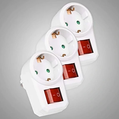 Afbeelding van HEITECH 1 voudige stekkeradapter GS geteste tussenstekker met schakelaar 3 pack adapterstekker
