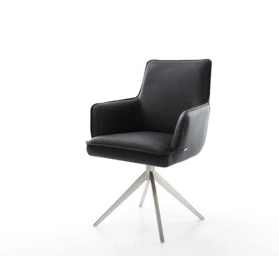 Afbeelding van DELIFE Draaistoel Heira Flex met armleuning echt leer zwart kruisframe breed roestvrij staal 360 draaibaar rocker functie pocketveer kern