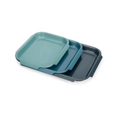 Afbeelding van Joseph Nest™ Bake 3 delige bakplaatset met antiaanbaklaag, koolstofstaal, gemakkelijk te trekken handgrepen, stapelbaar, ruimtebesparend ontwerp, 10 jaar garantie