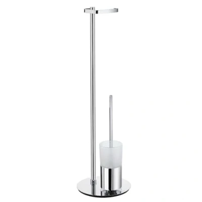 Afbeelding van Reserverolhouder Smedbo Outline met Borstelhouder Mat Glas Container Rond 23x78 cm Chroom