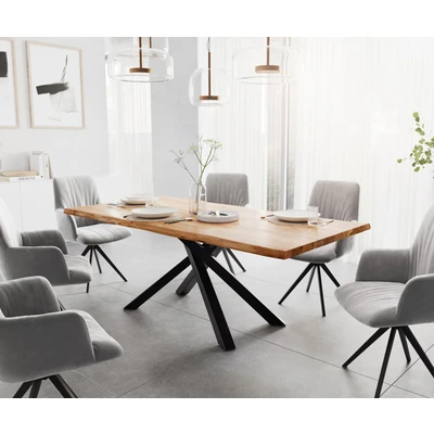 Afbeelding van Eetkamertafel Edge acacia natuur 200x100 kruisframe rechthoek zwart Live