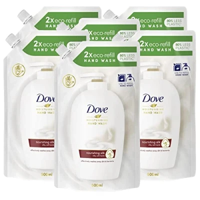 Afbeelding van 6 x Dove Eco navulzijde, vloeibare reiniger, hydraterend, gladde en zachte huid, navulverpakkingen van 500 ml