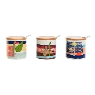 Afbeelding van Home ESPRIT Suikerpot, blauw, groen, roze, paars, bamboe, dolomiet, 7,5 x cm, 3 stuks