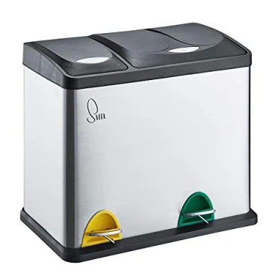 Afbeelding van SVITA TC2Combo26 Roestvrijstalen keukenemmer, 26 liter, zilver, 8 l en 18 gecombineerd met dubbele afvalemmer, afvalscheiding, pedaalemmer