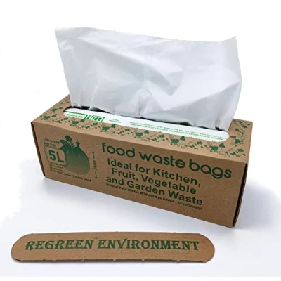Afbeelding van REGREEN 5 liter voedselafval zakken composteerbare caddy voeringen kleine biologisch afbreekbare vuilniszakken 100 tellen per doos wit EN13432 gecertificeerde keukenbak