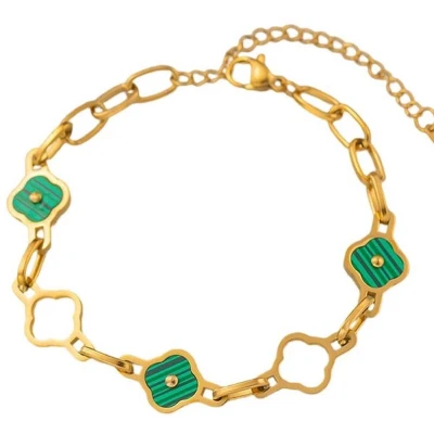 Afbeelding van Armband Dames Klaver RVS Lengte 17 21 cm Goudkleurig