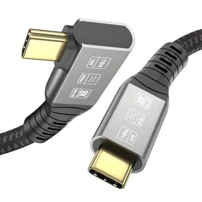 Afbeelding van Angusplay USB4 kabel met Thunderbolt 4 1,2 m rechte hoek, datakabel 40 Gbps 90 graden, 8K 60Hz/Dual 4K, compatibel 3 USB4/3, Type C voor iPhone 15 Pro, MacBook SSD, eGPU