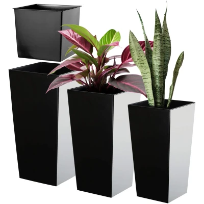 Afbeelding van KADAX Bloempotset, bloempot van kunststof, plantenbak, weerbestendige bloempot, voor binnen en buiten, (mat zwart, set 3 stuks, maat XL)