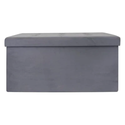 Afbeelding van Home Deco Poef/hocker Chique opvouwbaar stof opbergbox grijs polyester/mdf 76 x 38 cm