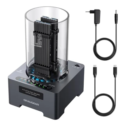 Afbeelding van M.2 NVMe SSD Clone station voor PCIe, M Key, USB 3.2 Gen2 x 2 20 Gbps docking station, 60 mm stille ventilator, voeding