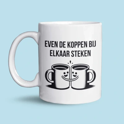 Afbeelding van NietMokken.nl Grappige Mok &quot;Even de Koppen bij Elkaar Steken&quot; Humor Cadeau voor Collega’s &amp; Kantoor Koffiebeker Vaatwasser Magnetronbestendig