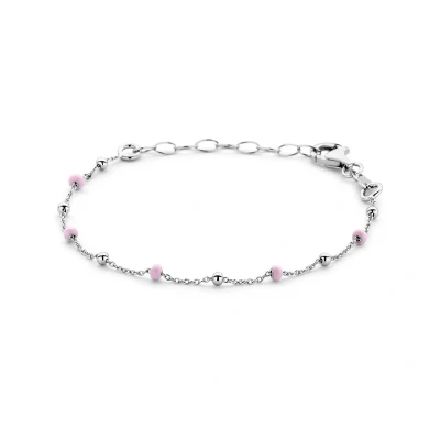 Afbeelding van Zilver Gerhodineerd Armband Bolletjes Roze Emaille 13 + 3 Cm 1338760