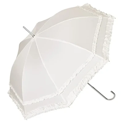Afbeelding van VON LILIENFELD Paraplu Parasol Bruids Up Automatische Mary met Ruffles blauw stippen in crème