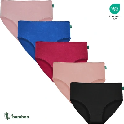 Afbeelding van Dames Midi Slip Effen Mix Kleuren 5 Pack Maat M Bamboe Viscose Ondergoed Lingerie